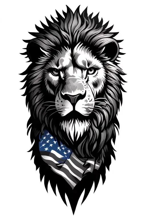 Lion Head American Flag And Rising Phoenix Rising From Ashes