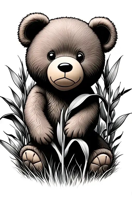 Teddy Bear In Corn Feilds In Background
