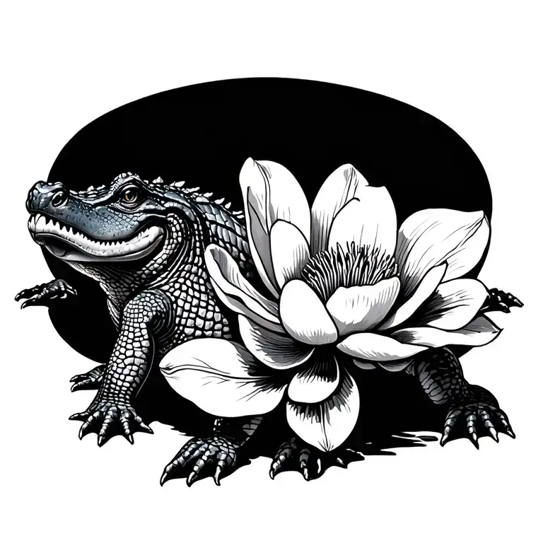 Alligator With Magnolia Flower