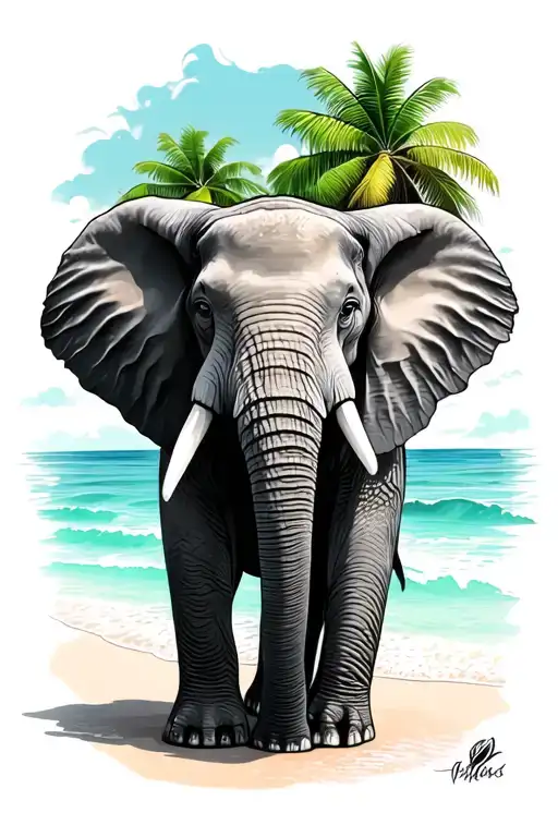 Elephant On A Beach With Palmer