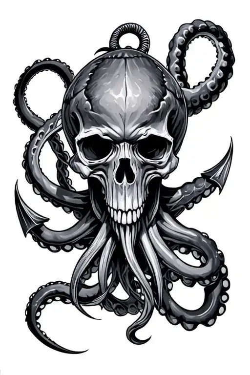 Kraken With Skull And Anchor Intertwined