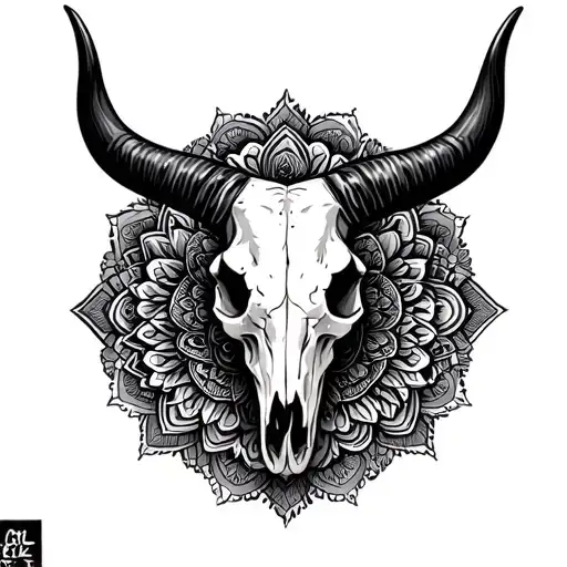 Taurus Bull Skull With Mandala Design Incorporating