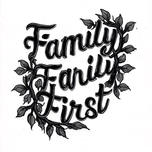 Family First In Dark Cursive Writing With Dark Vines Wrapping Around
