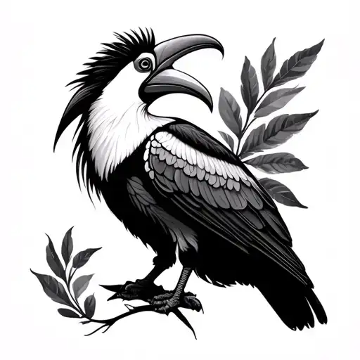 Arms Tattoo With Hornbill Bird
