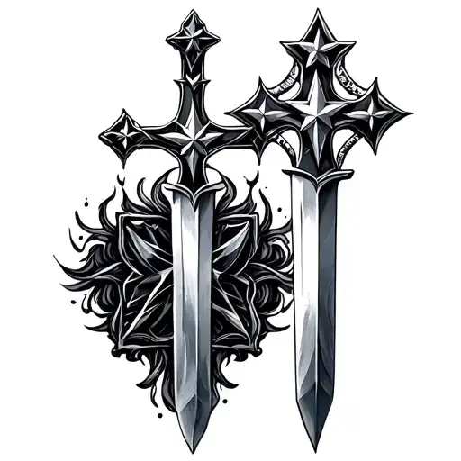 Feminine Cross With 7 Stars And A Two Blade Sword