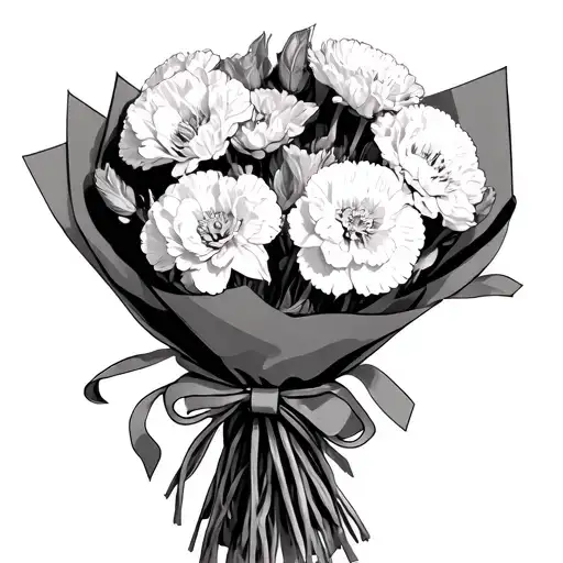 Bouquet Of Carnations And Daffodils Wrapped With A 1982 Tag