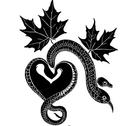 Snake Heart Outline Only With Maple Leaf On End Of Heart Tattoo Design
