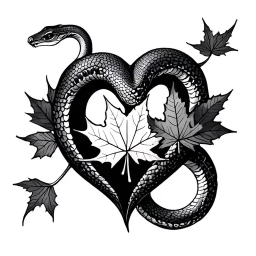 Heart Outline In Snake With Maple Leaf On End