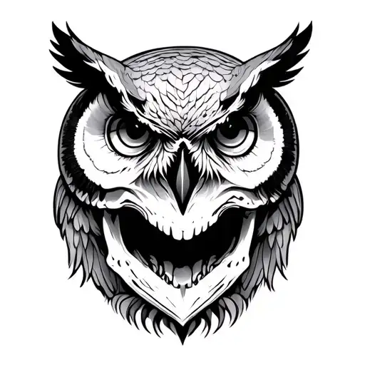 Mix Of Owl And Raven Skull