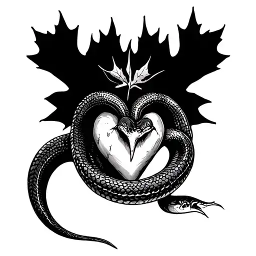 Heart Outline In Snake With Maple Leaf On End