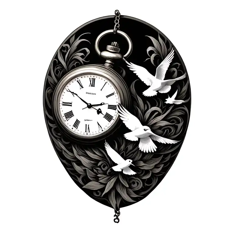 Pocket Watch With Birds Flying Over