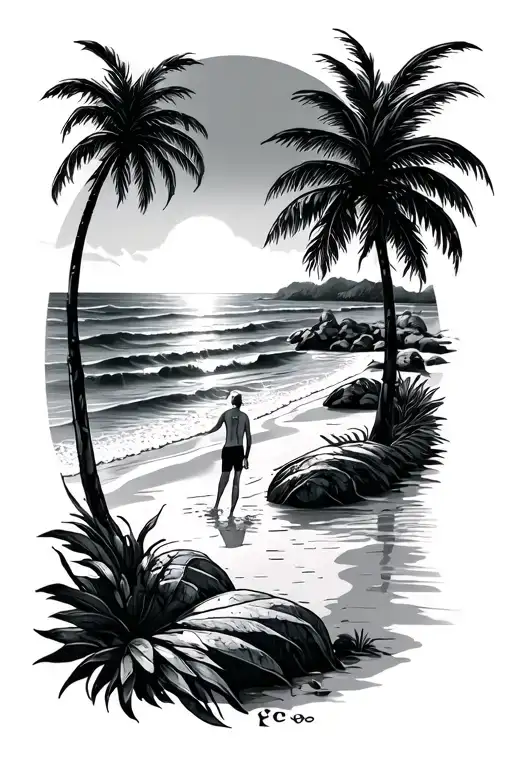 Small Beach Holiday Tattoo For Male Line Drawing