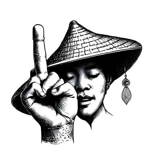 Post Stamp Tattoo Of The Traditional Vietnamese Hats And The Heart Finger Gesture