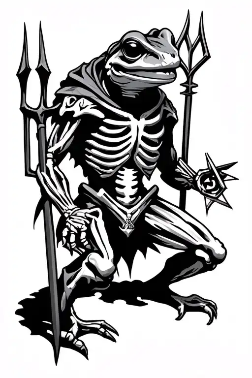Skeleton Frogman With Trident And Valknut Symbol