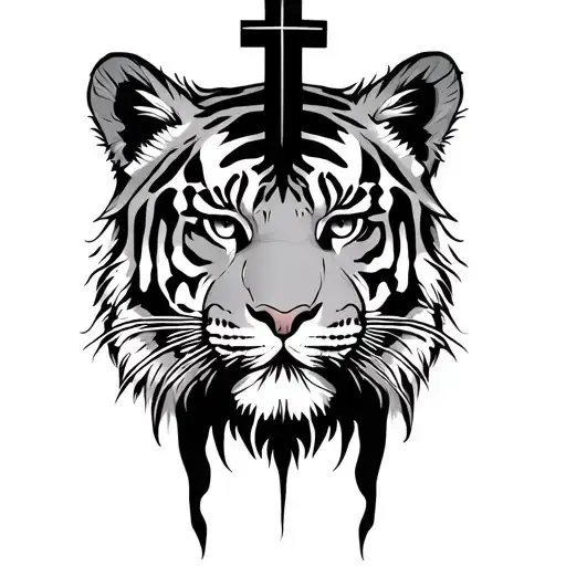 Tiger Head With Jesus Cross