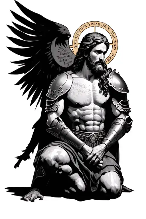 Armor Of God Kneeling With Jesus Behind Him And The Scripture Ephesians 6-20