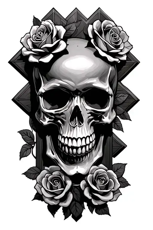 Skull And Roses Wrapped Around A Cross