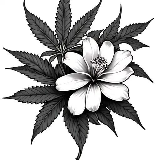 Jasmin Flower With Marijuana Leafs