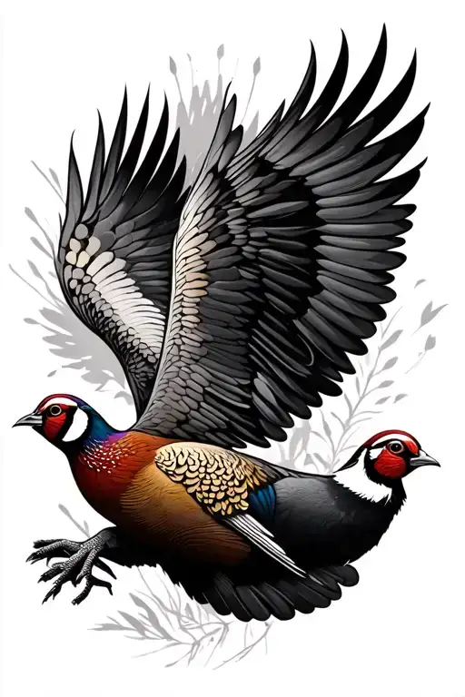 Phesant Flying In Background With Phesant Upfront