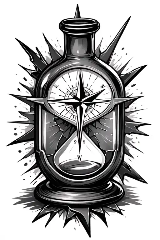 Broken Compass And Hour Glass Bottle