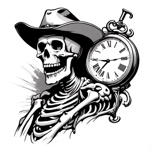 Cowboy Skeleton With A Clock