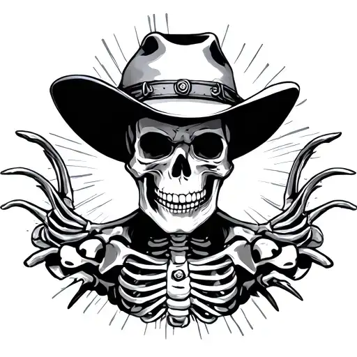 Cowboy Skeleton With A Clock