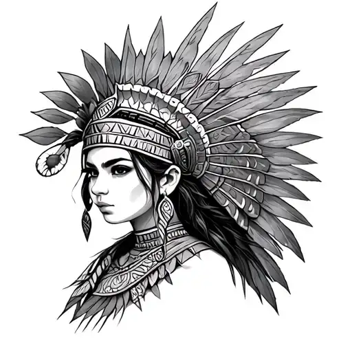 Aztec Warrior Girl With Imagination