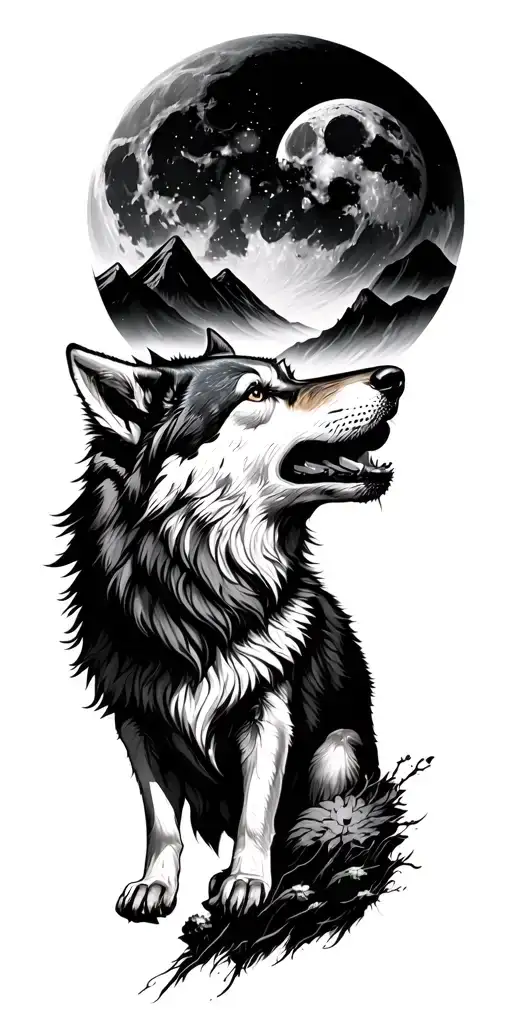 Wolf Howling At The Moon With Forrest Mountain
