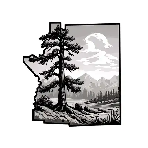 State Of Arizona Outline With Pine Tree