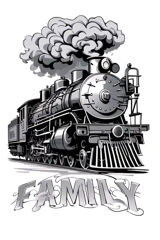 A Train With Smoke Out Of The Engine That Spells Out Family