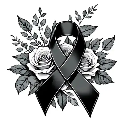 Cancer Ribbon With Roses Surrounded