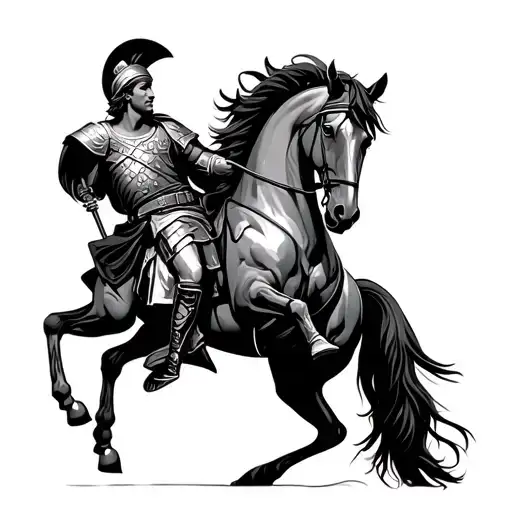 Roman Soldier On Black Stallion