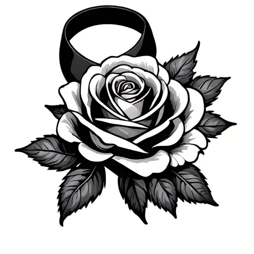 Cancer Ribbon With A Rose Intertwined