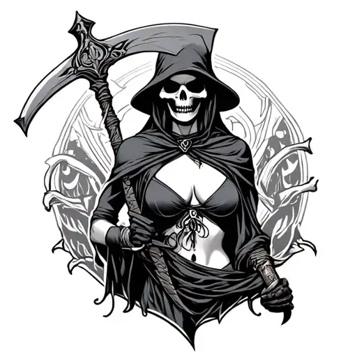 Female Big Boobies Grim Reaper With Scythe