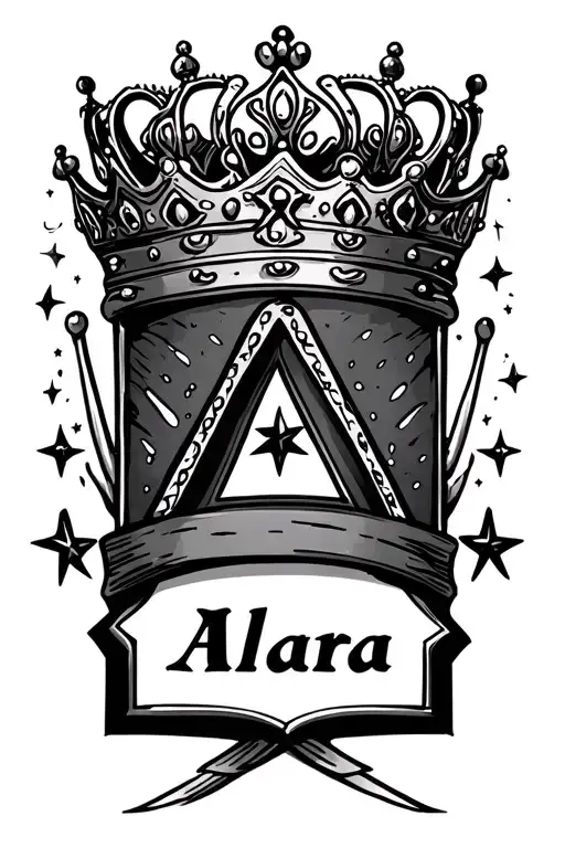 The Name Alara With A Princess Crown On The A And Stars Behind It