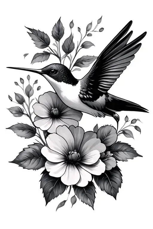 Humming Bird With Flowers