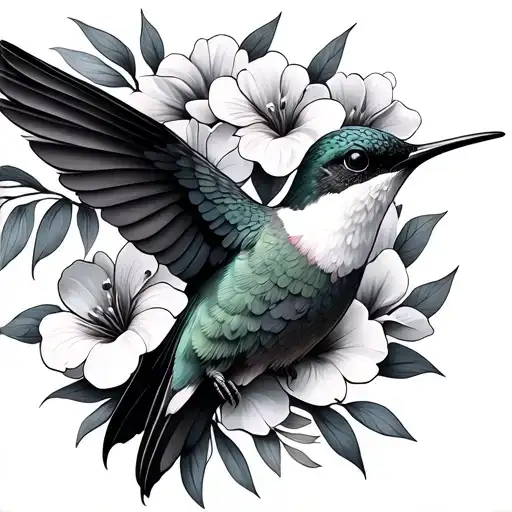 Humming Bird With Flowers