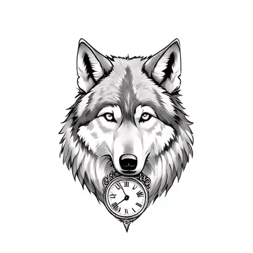 Wolf With Clock Arm Tattoo Sleeve Man