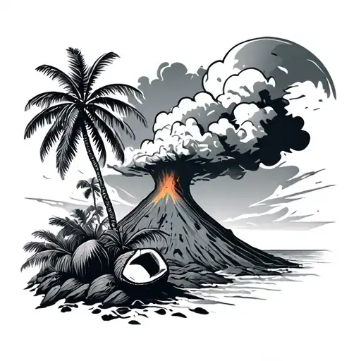 Volcano Explosion With Coconut Trees And Kava Plant