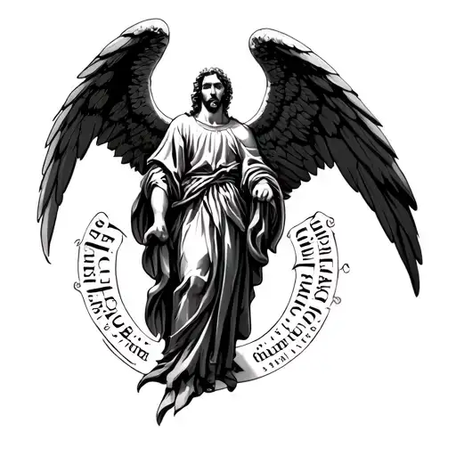 St Micheal The Archangel With Latin Phrase Written