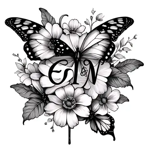 Flowers Butterflys Initials E And N