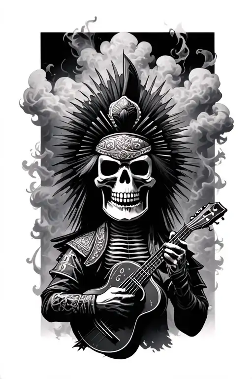 I Want A Samurai Mask And A Skeleton Mariachi Band Surrounded By Either Smoke Or Clouds
