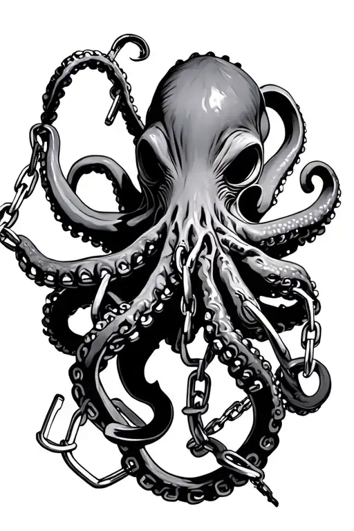 Octopus Holding Broken Chain And Shackles Gothic