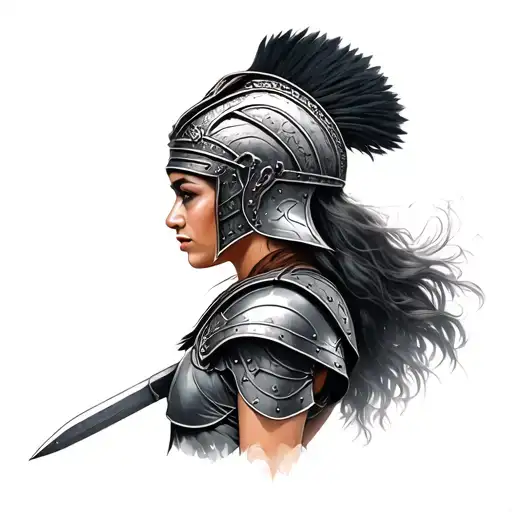 Woman Wearing A Roman Centurion Battle Armor
