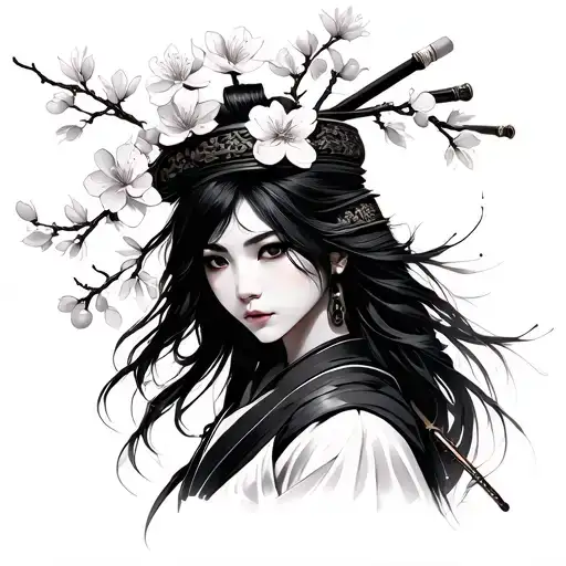 Female Samurai With Cherry Blossom
