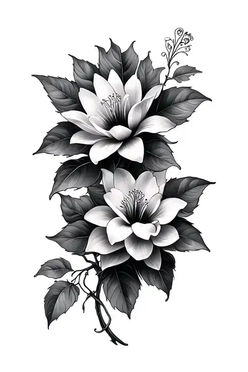 Water Lily And Hibiscus Flowers On A Vine Wrapped