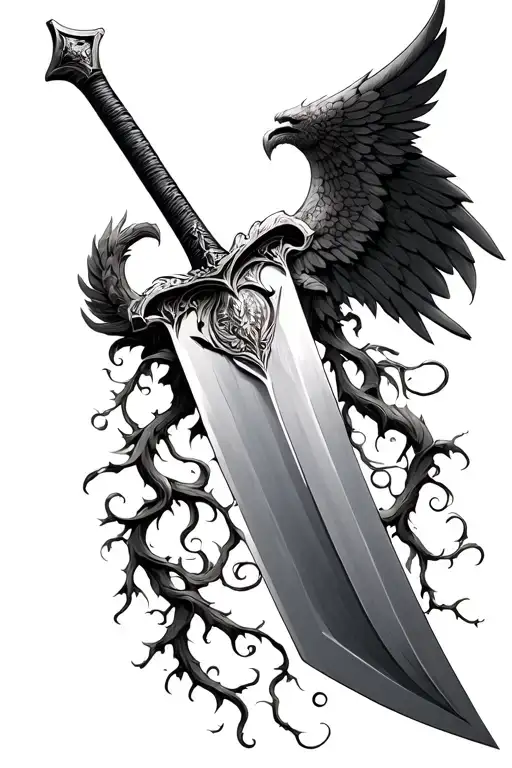 Two Handed Winged Greatsword With Vines Twisting Up The Blade