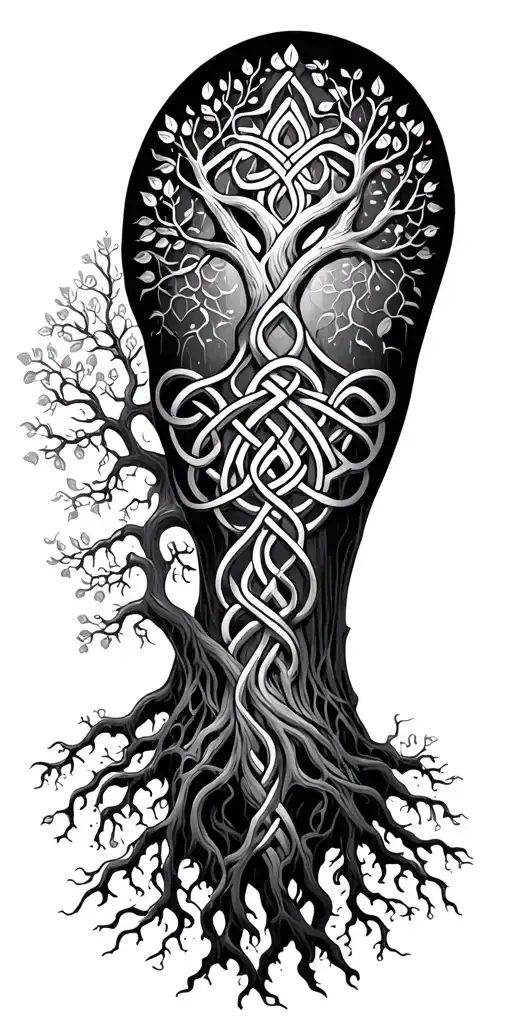 Tree Of Life With Roots Reaching Deep Into Celtic Knots Full Arm