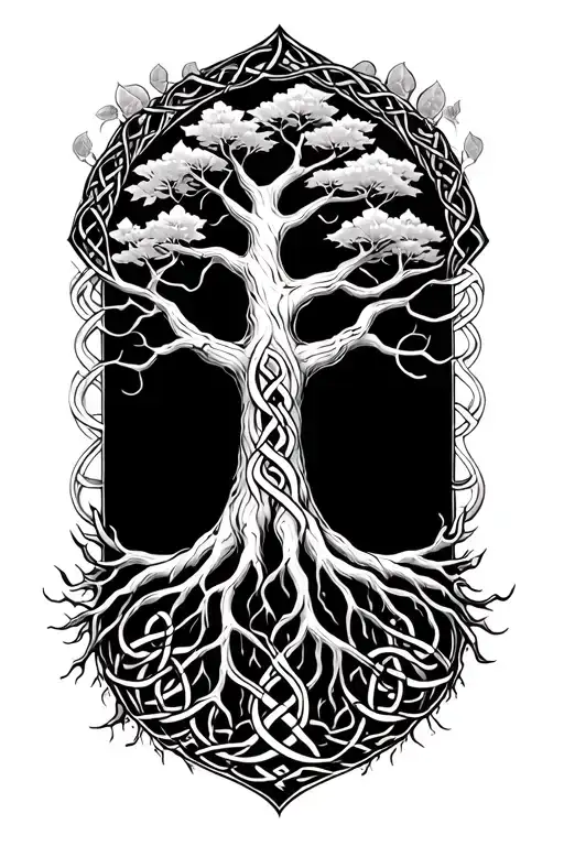 Tree Of Life With Roots Reaching Deep Into Celtic Knots Full Arm