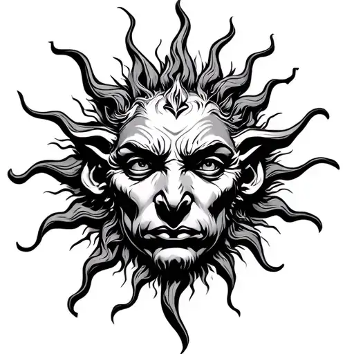 Simple Sun In Splendour With Simple Gargoyle Face In The Middle